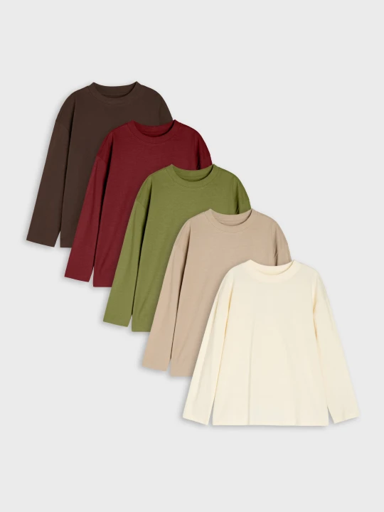 Zdjęcie produktu Sinsay - Bawełniane koszulki z długim rękawem 5 pack - khaki