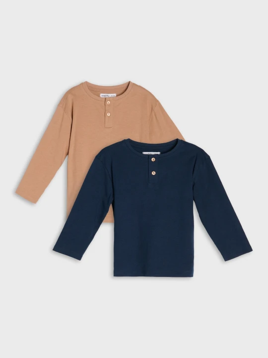 Zdjęcie produktu Sinsay - Bawełniane koszulki z długim rękawem i dekoltem henley 2 pack - wielobarwny