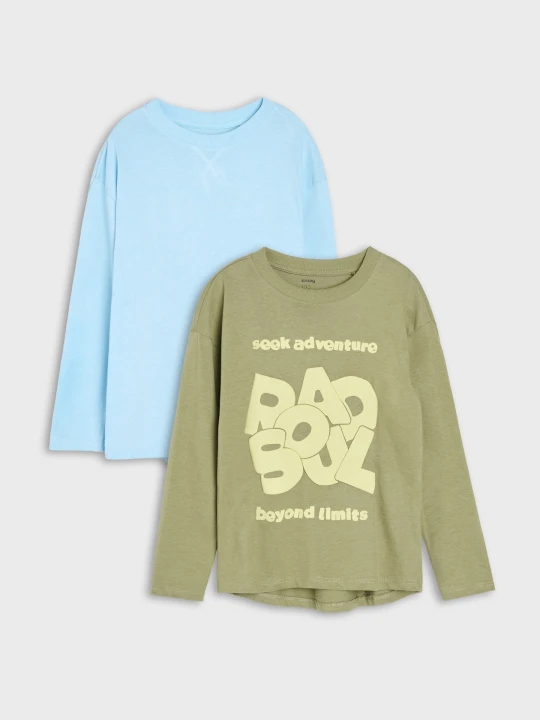Zdjęcie produktu Sinsay - Bawełniane koszulki z długim rękawem loose 2 pack - khaki