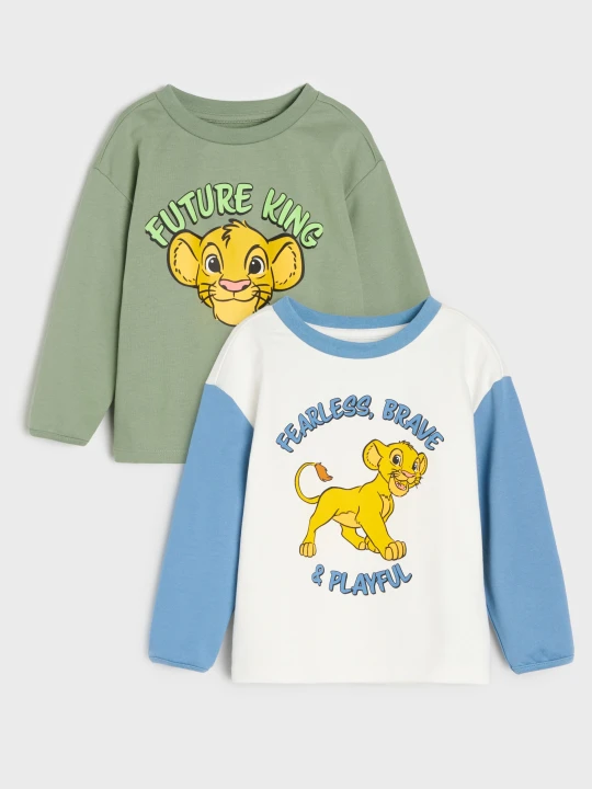 Zdjęcie produktu Sinsay - Bawełniane koszulki z długim rękawem z nadrukiem 2 pack The Lion King - kremowy