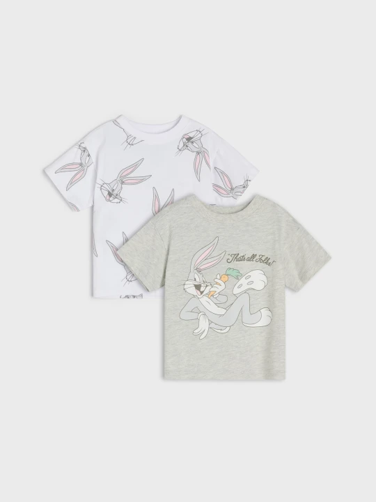 Zdjęcie produktu Sinsay - Bawełniane koszulki z nadrukiem 2 pack Bugs Bunny - szary