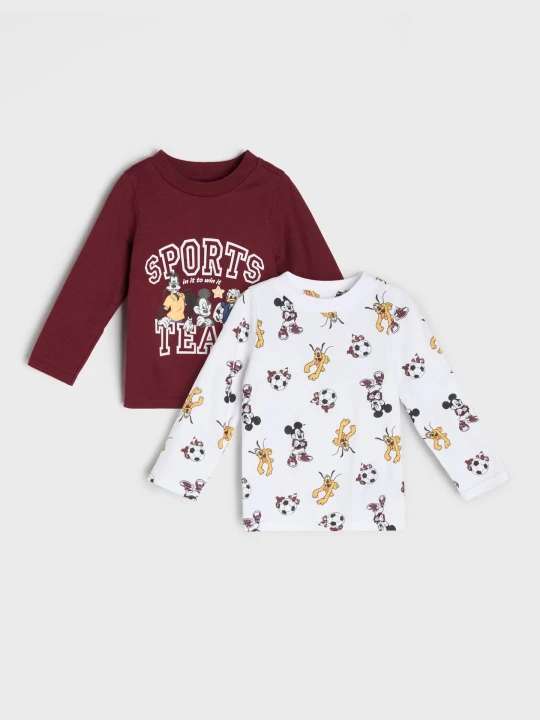 Zdjęcie produktu Sinsay - Bawełniane koszulki z nadrukiem 2 pack Mickey Mouse - bordowy