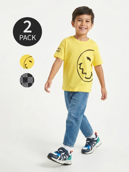 Zdjęcie produktu Sinsay - Bawełniane koszulki z nadrukiem 2 pack SmileyWorld® - wielobarwny