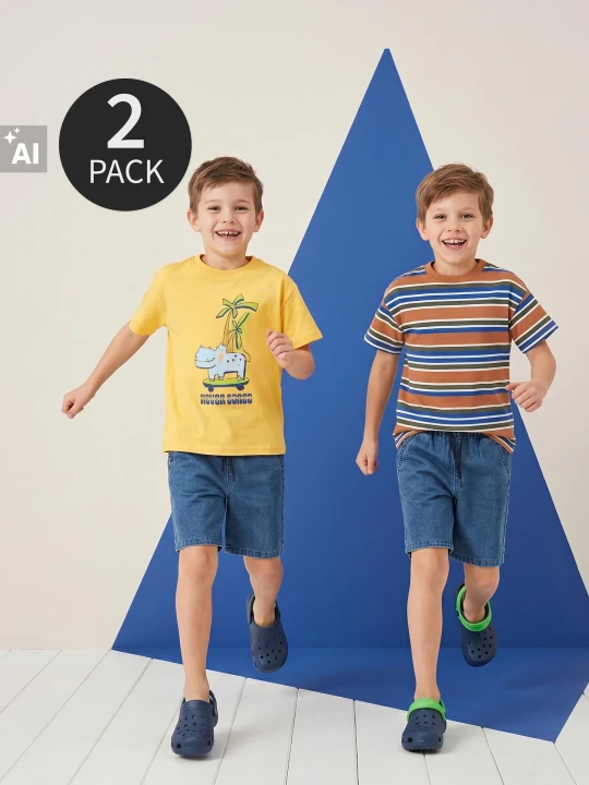 Zdjęcie produktu Sinsay - Bawełniane koszulki z nadrukiem 2 pack - żółty