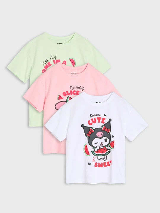 Zdjęcie produktu Sinsay - Bawełniane koszulki z nadrukiem 3 pack Hello Kitty and Friends - wielobarwny