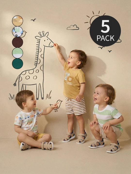 Zdjęcie produktu Sinsay - Bawełniane koszulki z nadrukiem 5 pack - beżowy