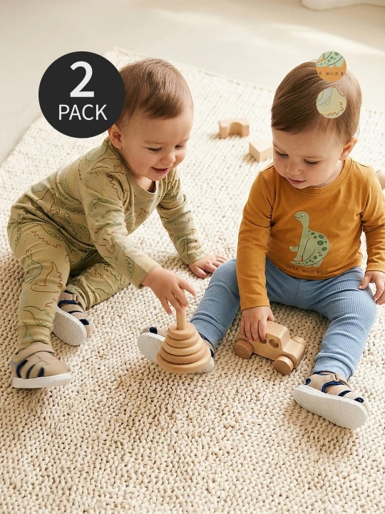 Zdjęcie produktu Sinsay - Bawełniane koszulki z nadrukiem dinozaurów 2 pack - pomarańczowy