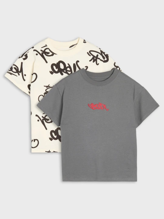 Zdjęcie produktu Sinsay - Bawełniane koszulki z nadrukiem graffiti 2 pack - szary