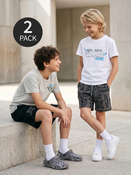 Zdjęcie produktu Sinsay - Bawełniane koszulki z nadrukiem graffiti 2 pack - wielobarwny