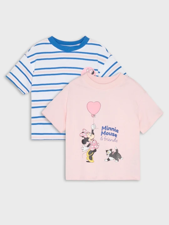 Zdjęcie produktu Sinsay - Bawełniane koszulki z nadrukiem Minnie Mouse 2 pack - kremowy