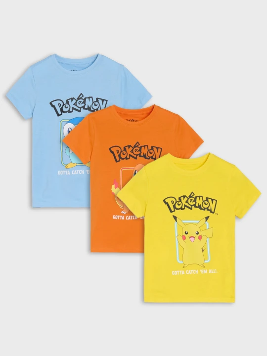 Zdjęcie produktu Sinsay - Bawełniane koszulki z nadrukiem Pokémon 3 pack - wielobarwny