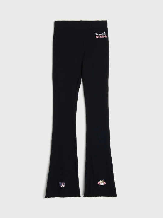 Zdjęcie produktu Sinsay - Bawełniane legginsy flare Kuromi and My Melody - czarny