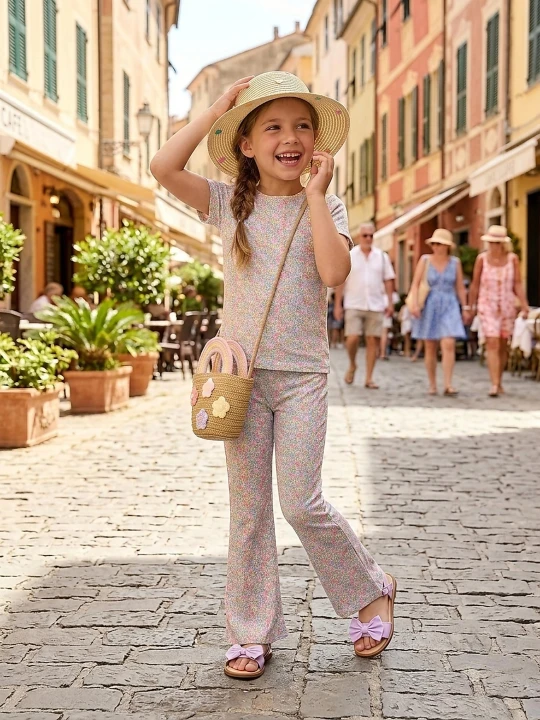 Zdjęcie produktu Sinsay - Bawełniane legginsy flare z motywem kwiatowym - wielobarwny