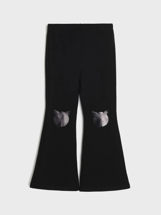 Zdjęcie produktu Sinsay - Bawełniane legginsy flare z ozdobnymi naszywkami - czarny