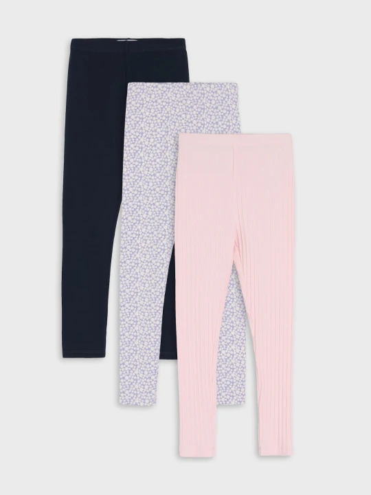 Zdjęcie produktu Sinsay - Bawełniane legginsy gładkie, prążkowane i w kwiaty 3 pack - wielobarwny