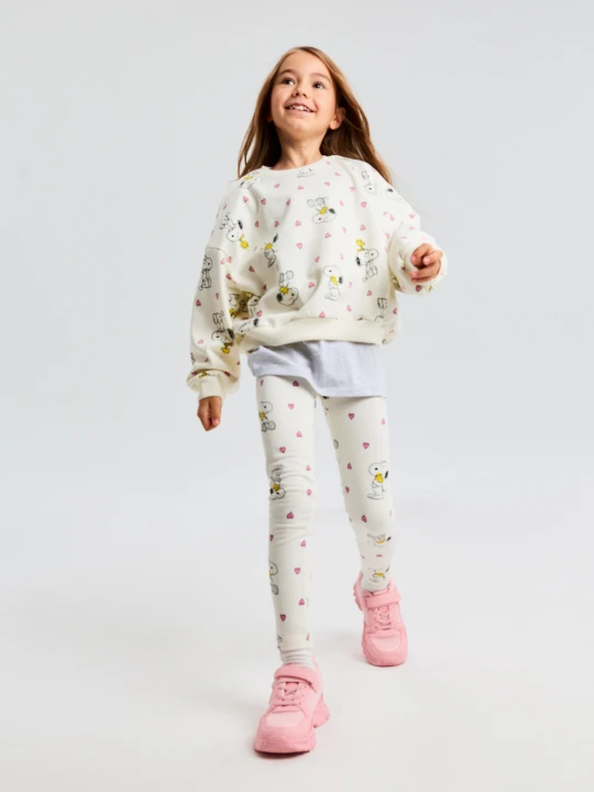 Zdjęcie produktu Sinsay - Bawełniane legginsy Peanuts - kremowy