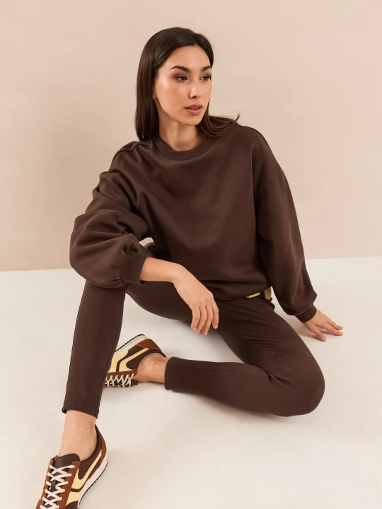 Zdjęcie produktu Sinsay - Bawełniane legginsy w prążek - brązowy