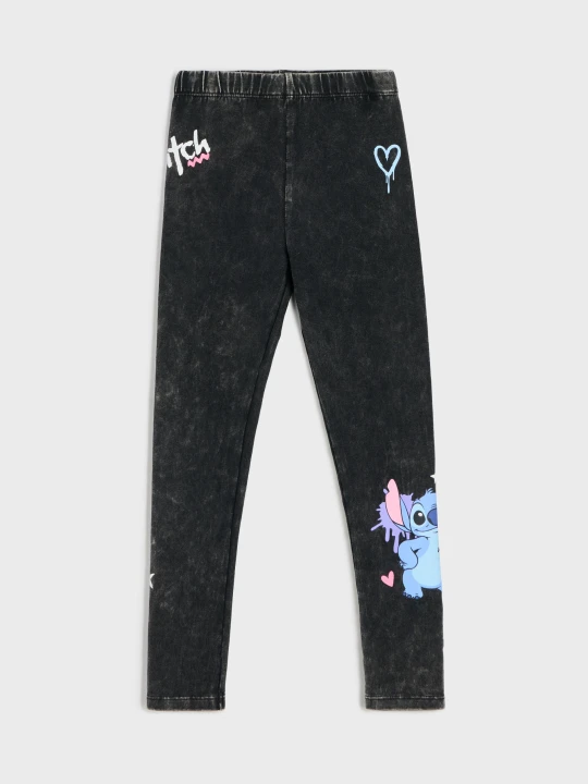 Zdjęcie produktu Sinsay - Bawełniane legginsy z efektem sprania z motywem Stitcha - czarny