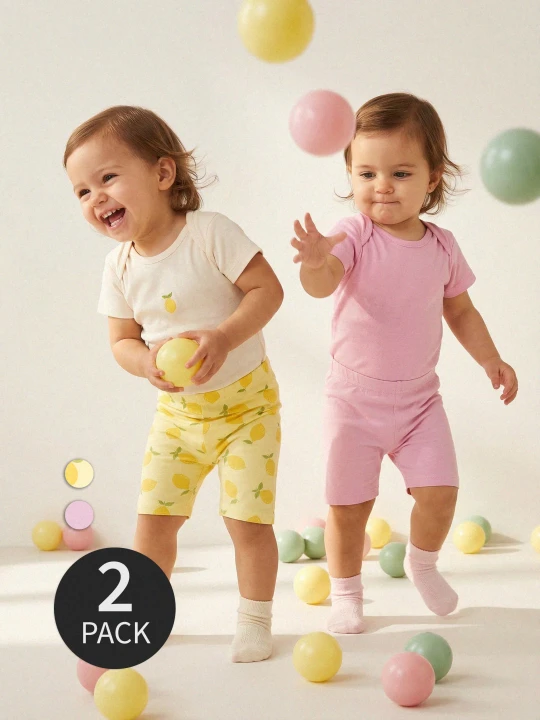 Zdjęcie produktu Sinsay - Bawełniane legginsy z motywem cytryn 2 pack - żółty