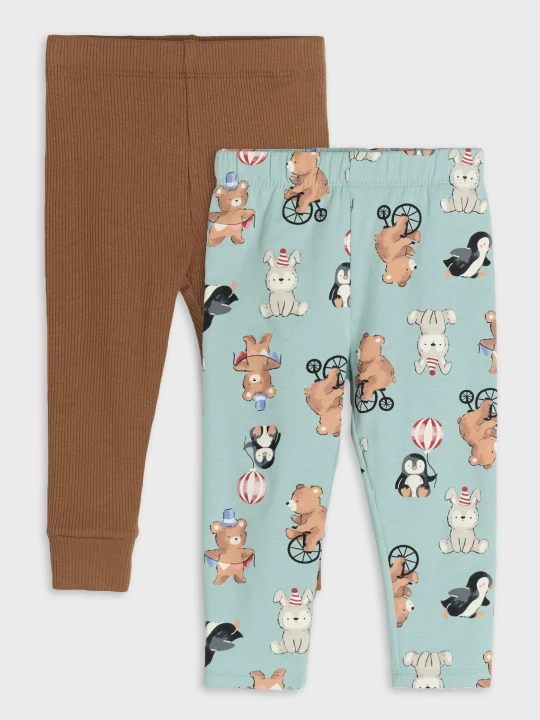 Zdjęcie produktu Sinsay - Bawełniane legginsy z motywem misiów 2 pack - zielony