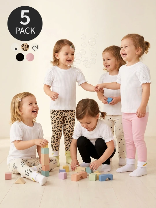 Zdjęcie produktu Sinsay - Bawełniane legginsy ze wzorem 5 pack - kremowy