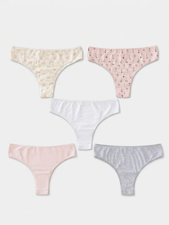 Zdjęcie produktu Sinsay - Bawełniane majtki brazilian z motywem kwiatowym 5 pack - wielobarwny