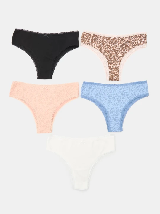 Zdjęcie produktu Sinsay - Bawełniane majtki brazilian z motywem roślinnym 5 pack - wielobarwny