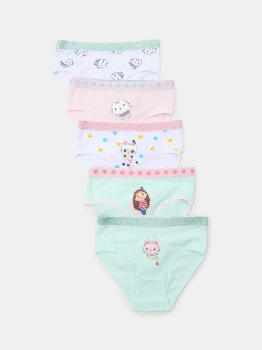 Zdjęcie produktu Sinsay - Bawełniane majtki z brokatową gumką i nadrukiem 5 pack Gabby's Dollhouse - kremowy