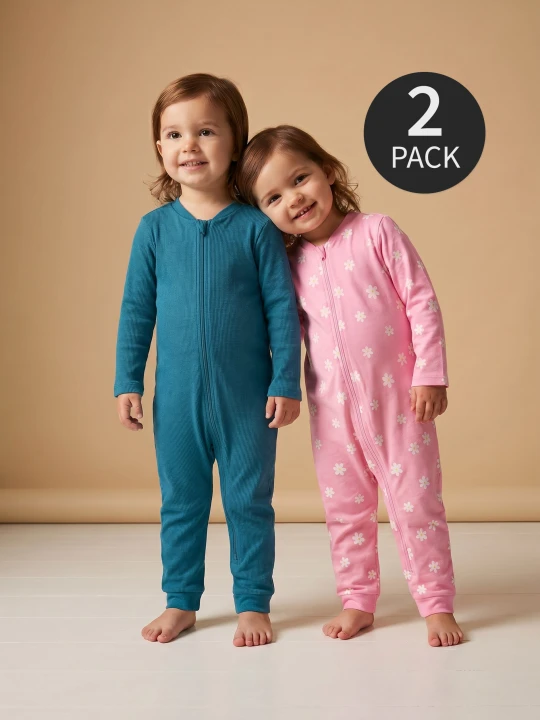 Zdjęcie produktu Sinsay - Bawełniane pajace z elastycznej dzianiny zapinane na zamek 2 pack - różowy