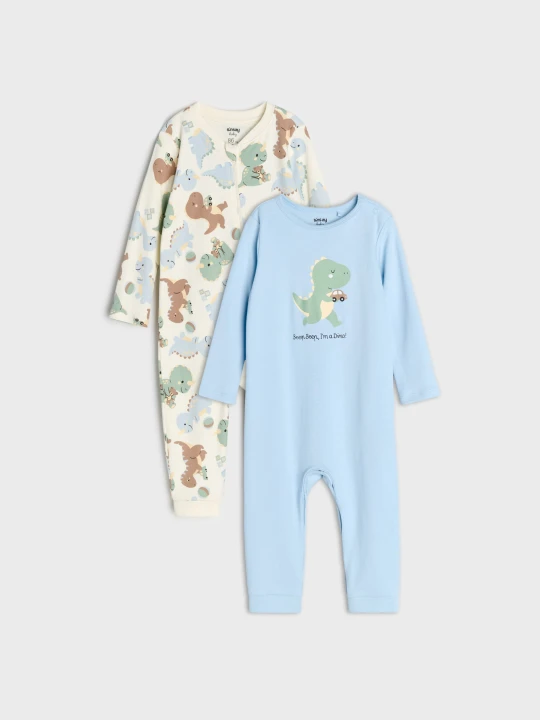 Zdjęcie produktu Sinsay - Bawełniane pajacyki z motywem dinozaurów 2 pack - błękitny