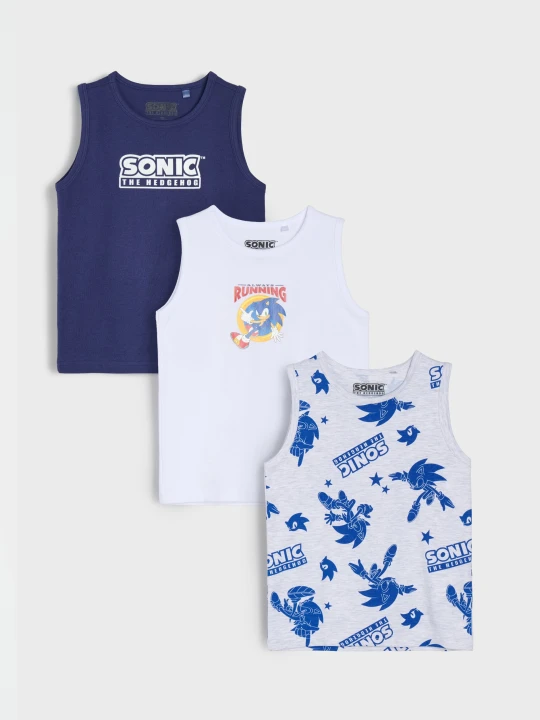 Zdjęcie produktu Sinsay - Bawełniane podkoszulki z nadrukiem Sonic the Hedghog 3 pack - granatowy