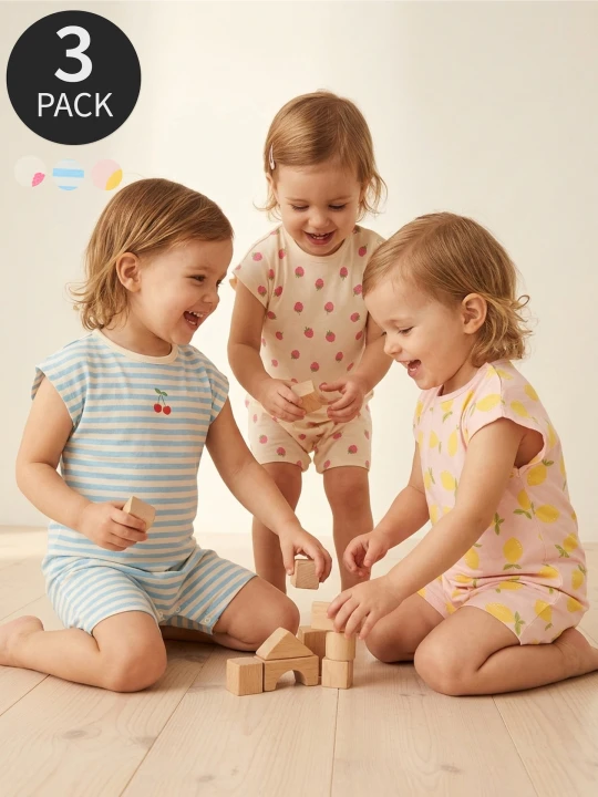 Zdjęcie produktu Sinsay - Bawełniane rampersy z motywem owoców 3 pack - kremowy