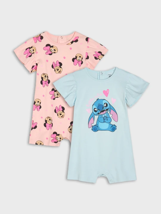 Zdjęcie produktu Sinsay - Bawełniane rampersy z nadrukiem 2 pack Minnie and Stitch - błękitny
