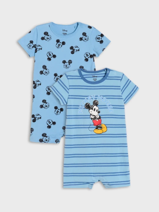 Zdjęcie produktu Sinsay - Bawełniane rampersy z nadrukiem Mickey Mouse 2 pack - niebieski