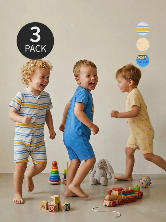 Zdjęcie produktu Sinsay - Bawełniane rampersy z nadrukiem pojazdów 3 pack - mid blue