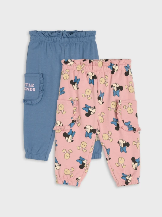 Zdjęcie produktu Sinsay - Bawełniane spodnie jogger z falbanami 2 pack Minnie Mouse - mid blue