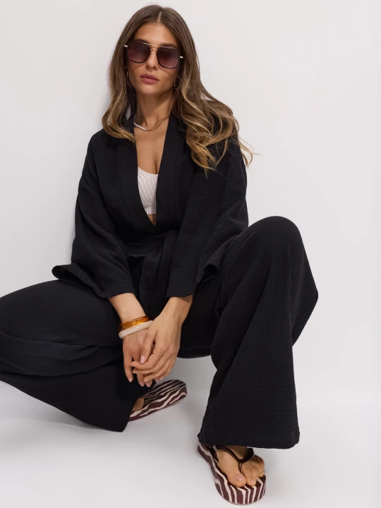 Zdjęcie produktu Sinsay - Bawełniane spodnie wide leg - czarny