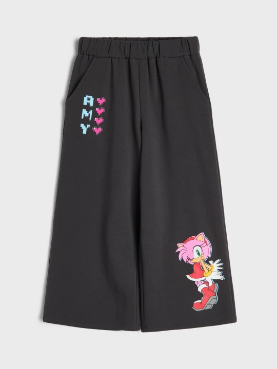 Zdjęcie produktu Sinsay - Bawełniane spodnie wide leg Sonic the Hedgehog - szary