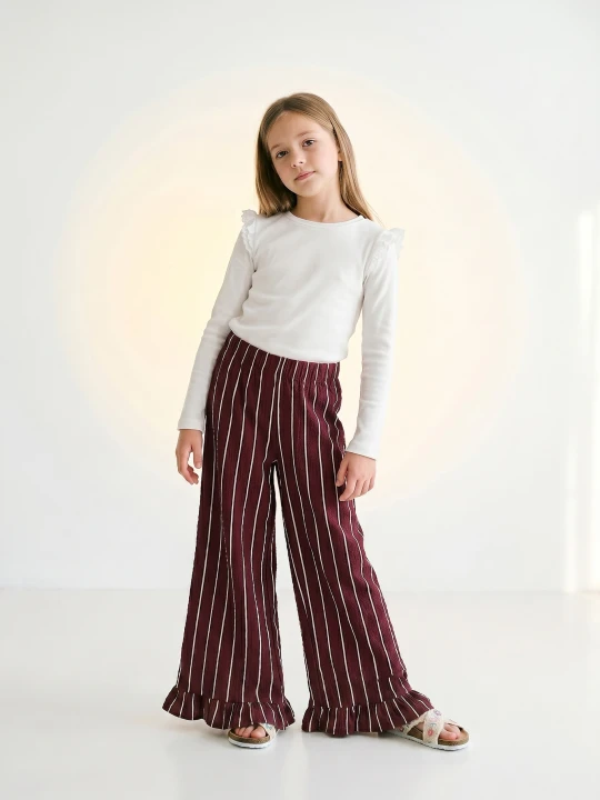 Zdjęcie produktu Sinsay - Bawełniane spodnie wide leg w paski - czerwony