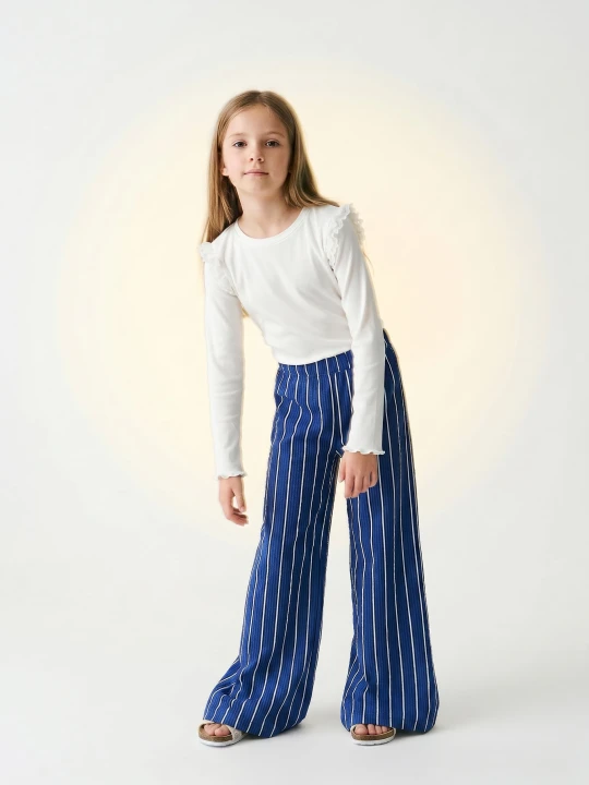 Zdjęcie produktu Sinsay - Bawełniane spodnie wide leg w paski - niebieski
