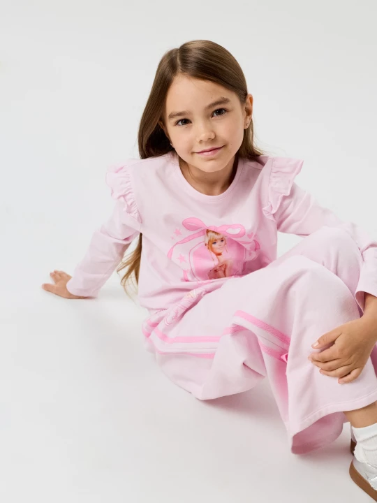 Zdjęcie produktu Sinsay - Bawełniane spodnie wide leg z lampasami Barbie - różowy