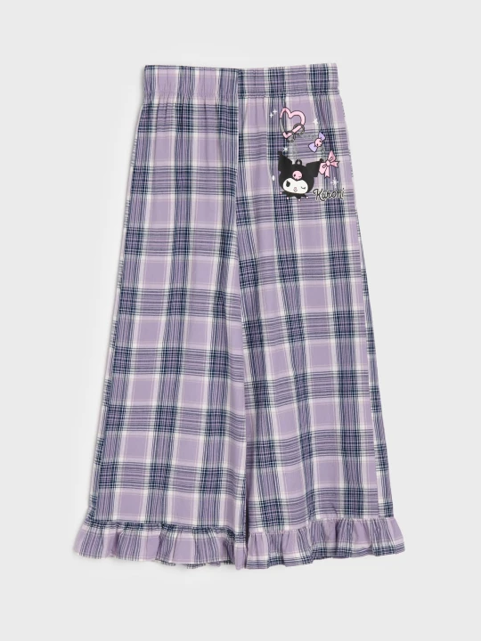 Zdjęcie produktu Sinsay - Bawełniane spodnie wide leg z ozdobnymi falbanami Kuromi - fioletowy