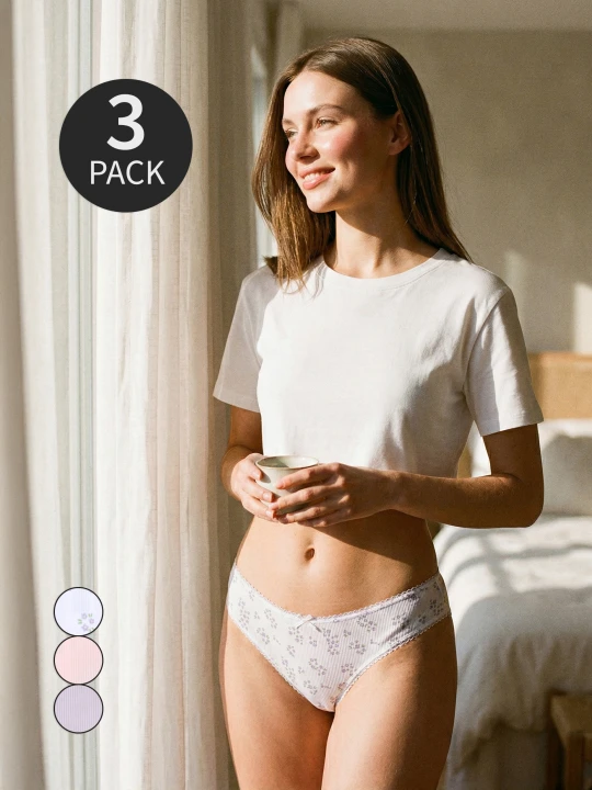 Zdjęcie produktu Sinsay - Bawełniane stringi typu tanga 3 pack - wielobarwny
