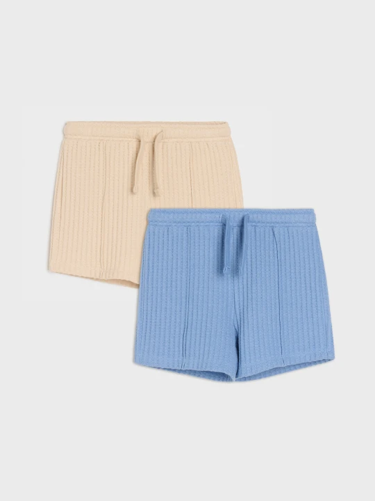 Zdjęcie produktu Sinsay - Bawełniane szorty ze strukturalnej dzianiny 2 pack - beżowy