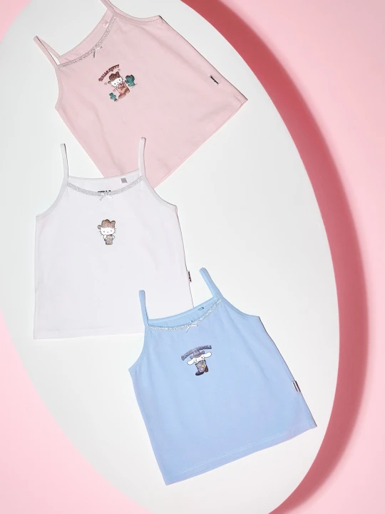 Zdjęcie produktu Sinsay - Bawełniane topy na ramiączkach z koronkowym wykończeniem 3 pack Hello Kitty - wielobarwny