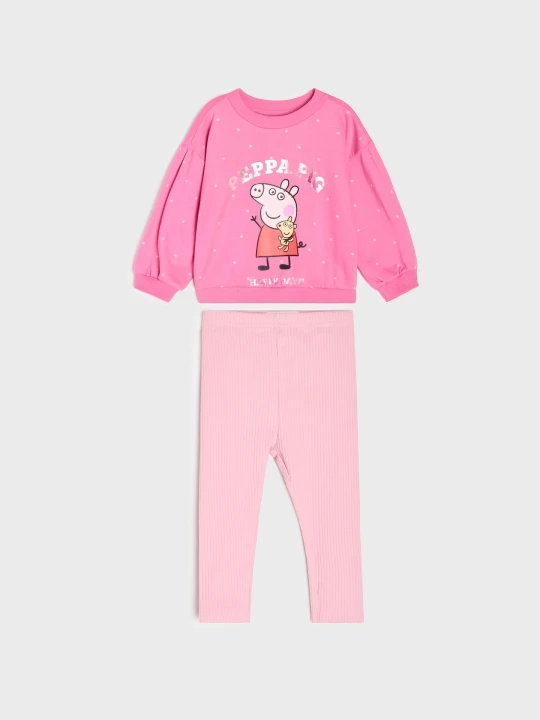 Zdjęcie produktu Sinsay - Bawełniany komplet: bluza crewneck i legginsy Peppa Pig - różowy