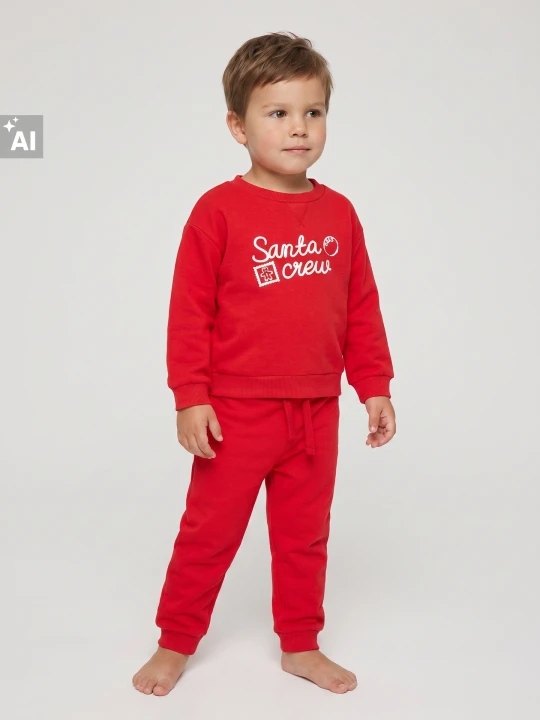 Zdjęcie produktu Sinsay - Bawełniany komplet: bluza crewneck i spodnie jogger z motywem świątecznym - czerwony