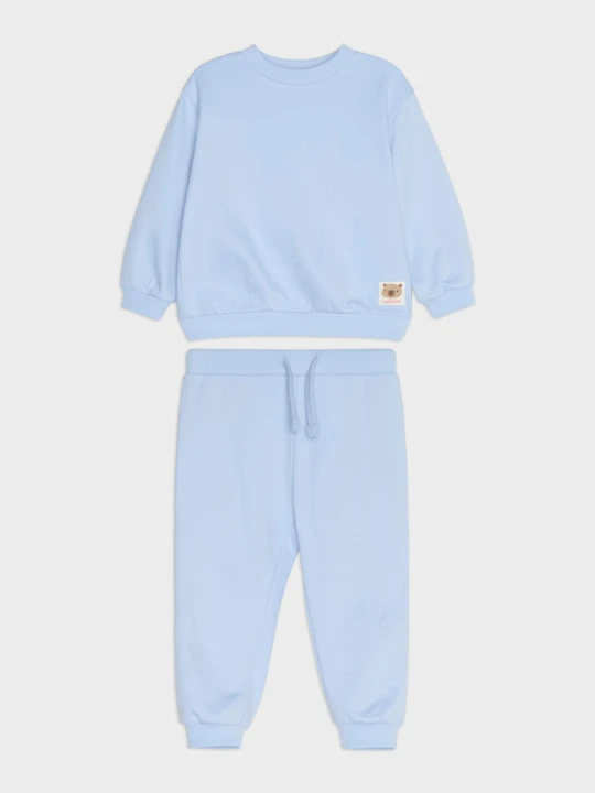Zdjęcie produktu Sinsay - Bawełniany komplet: bluza crewneck i spodnie jogger z naszywką misia - błękitny