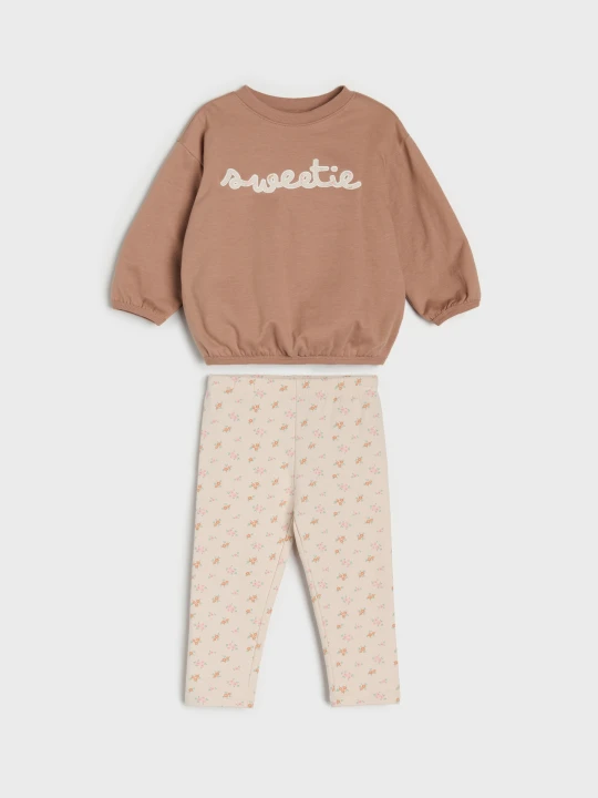 Zdjęcie produktu Sinsay - Bawełniany komplet: bluza i legginsy - brązowy