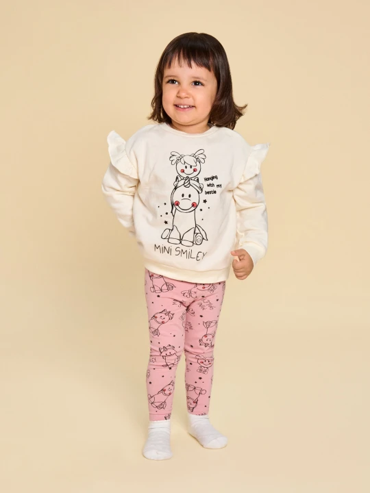 Zdjęcie produktu Sinsay - Bawełniany komplet: bluza i legginsy Mini Smiley® - kremowy